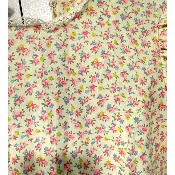 Vintage Cottagecore XS Puff Shoulder Prairie Dress Liberty Floral Butter Yellow - Picture 6 of 12